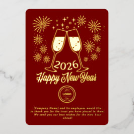 赤いビジネス新年2026シャンパンゴールド 箔シーズンカード