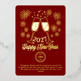 赤いビジネス新年2026シャンパンゴールド 箔シーズンカード