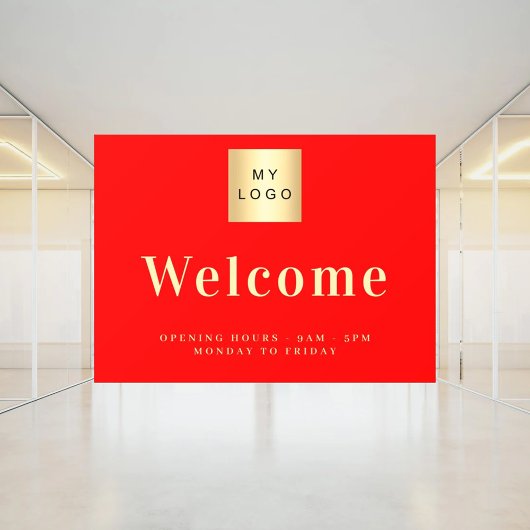 赤いビジネス ロゴ ウェルカム オープンの時間です ウィンドウサイン