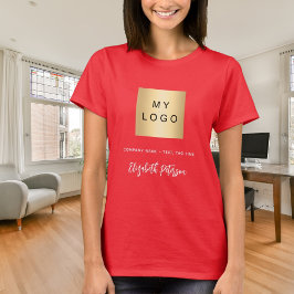 赤いビジネス+ロゴ+ネーム+サイン Tシャツ