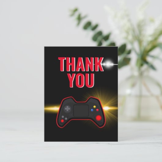 赤いビデオゲームパーティーの感謝カード サンキューカード (スタンド正面)