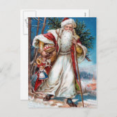 赤いビロードおよび白い毛皮のビクトリアンなサンタクロース シーズンポストカード (正面/裏面)