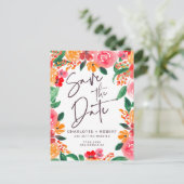 赤いピはっきりしたンクのフローラ婚式の日付を節約 案内ポストカード (スタンド正面)