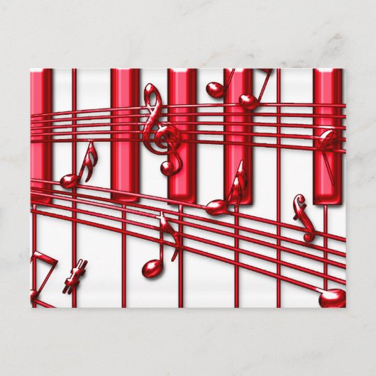 赤いピアノのキーボード ポストカード (正面)