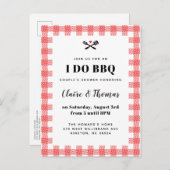 赤いピクニックのチェック柄の布を使った BBQ の誘い ポストカード (正面/裏面)