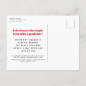 赤いピクニックのチェック柄の布を使った BBQ の誘い ポストカード (裏面)