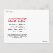 赤いピクニックのチェック柄の布を使った BBQ の誘い ポストカード (裏面)