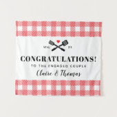 赤いピクニックのチェック柄クロス I Do BBQ おめでとう タペストリー (正面(横))