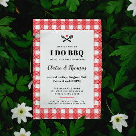 赤いピクニックの市松模様のクロス I Do BBQ インビテーション