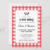 赤いピクニックの市松模様のクロス I Do BBQ インビテーション (正面)