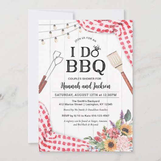 赤いピクニックチェックの「I Do BBQ」カップルシャワーの招待状 招待状 (正面)