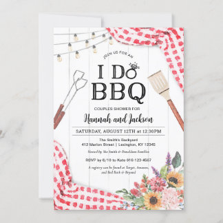赤いピクニックチェックの「I Do BBQ」カップルシャワーの招待状 招待状