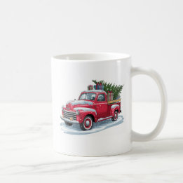 赤いピックアップトラックとクリスマスツリー コーヒーマグカップ