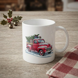 赤いピックアップトラックとクリスマスツリー コーヒーマグカップ