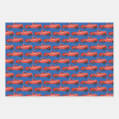 赤いピックアップトラックとプレゼント ラッピングペーパーシート (正面2)