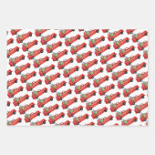 赤いピックアップトラックとプレゼント ラッピングペーパーシート (正面)