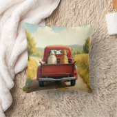 赤いピックアップトラックに2匹のレトロ クッション (ブランケット)