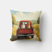 赤いピックアップトラックに2匹のレトロ クッション (正面)