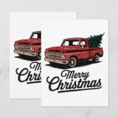 赤いピックアップトラックのクリスマスツリー ヴィンテージクリスマス エンクロージャーカード (正面/裏面)