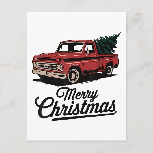 赤いピックアップトラックのクリスマスツリー ヴィンテージクリスマス エンクロージャーカード (正面)