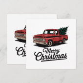 赤いピックアップトラックのクリスマスツリー ヴィンテージクリスマス 招待状 (正面/裏面)