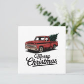 赤いピックアップトラックのクリスマスツリー ヴィンテージクリスマス 招待状 (スタンド正面)