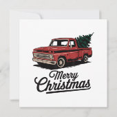 赤いピックアップトラックのクリスマスツリー ヴィンテージクリスマス 招待状 (裏面)