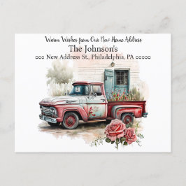 赤いピックアップトラック引っ越しましたはがき ポストカード