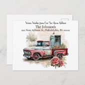 赤いピックアップトラック引っ越しましたはがき ポストカード (正面/裏面)