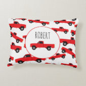 赤いピックアップトラック輸送トラックの少年の名前 アクセントクッション (裏面)