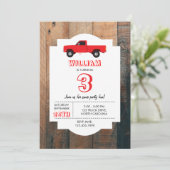 赤いピックアップトラック 輸送トラック 誕生日 招待状 (スタンド正面)