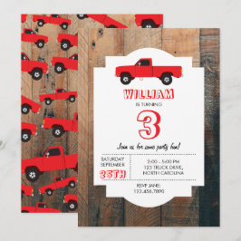赤いピックアップトラック 輸送トラック 誕生日 招待状