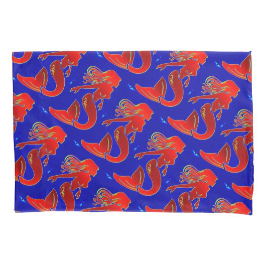 赤いピンアップの人魚のパターン 枕カバー (正面)
