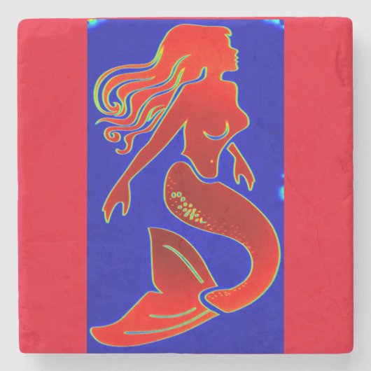 赤いピンアップの人魚 ストーンコースター (正面)