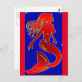 赤いピンアップの人魚 ポストカード (正面/裏面)