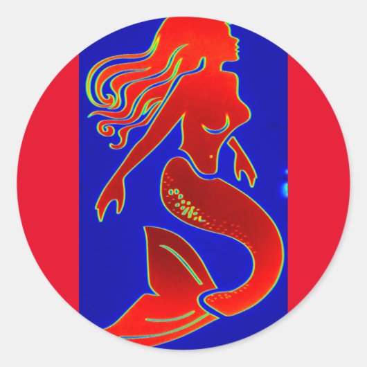 赤いピンアップの人魚 ラウンドシール (正面)
