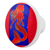 赤いピンアップ人魚 セラミックノブ (右)