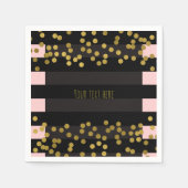 赤いピンクとブラックのストライプ金ゴールドホイルフェイクドット スタンダードカクテルナプキン (正面)