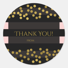 赤いピンクとブラックのストライプ金ゴールドホイルフェイクドット ラウンドシール