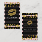 赤いピンクとブラックのストライプ金ゴールドホイルフェイクドット 名刺 (正面/裏面)