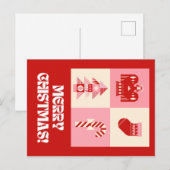 赤いピンクとベージュのレトロ幾何学的グリーティンメリーグ シーズンポストカード (正面/裏面)