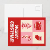 赤いピンクとベージュのレトロ幾何学的グリーティンメリーグ シーズンポストカード (正面/裏面)