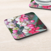 赤いピンクと白の熱帯の花 コースター (左側)