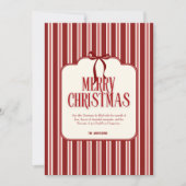 赤いピンクのぼう ストライプ メリークリスマス ホリデー シーズンカード (正面)