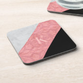 赤いピンクのろうけつ染めとグレーの水色の文字 コースター (左側)