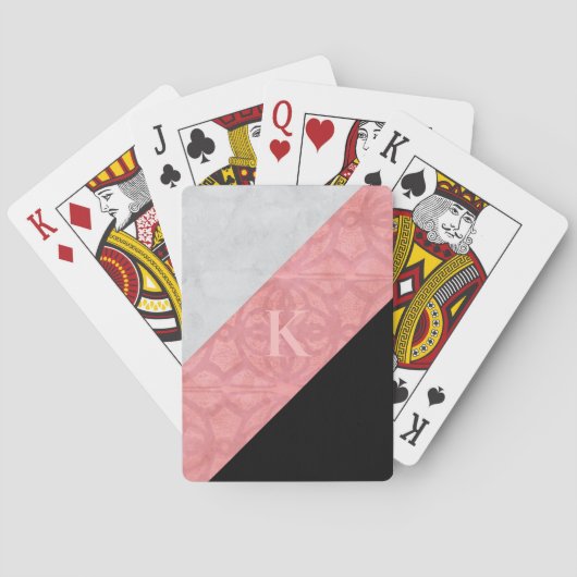 赤いピンクのろうけつ染めとグレーの水色の文字 トランプ (裏面)