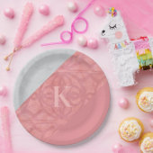 赤いピンクのろうけつ染めとグレーの水色の文字 ペーパープレート (パーティー)