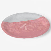 赤いピンクのろうけつ染めとグレーの水色の文字 ペーパープレート (アングル)