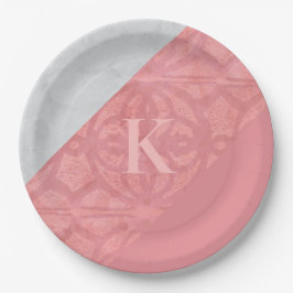 赤いピンクのろうけつ染めとグレーの水色の文字 ペーパープレート