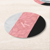 赤いピンクのろうけつ染めとグレーの水色の文字 ラウンドペーパーコースター (アングル)